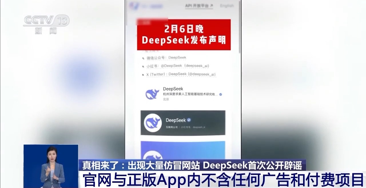 出现大量仿冒网站 DeepSeek首次公开AI搜索引擎辟谣