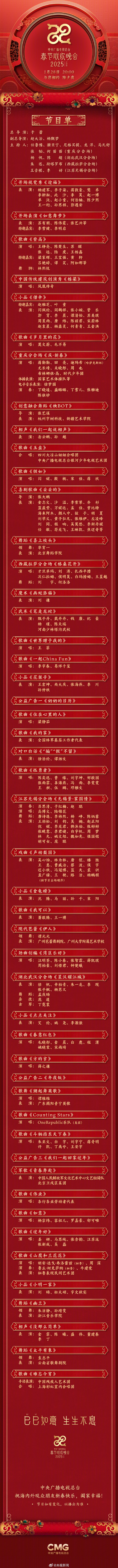 官宣！中央广播电视总台《2025年春节联欢晚会》节目单发布--新蓝网