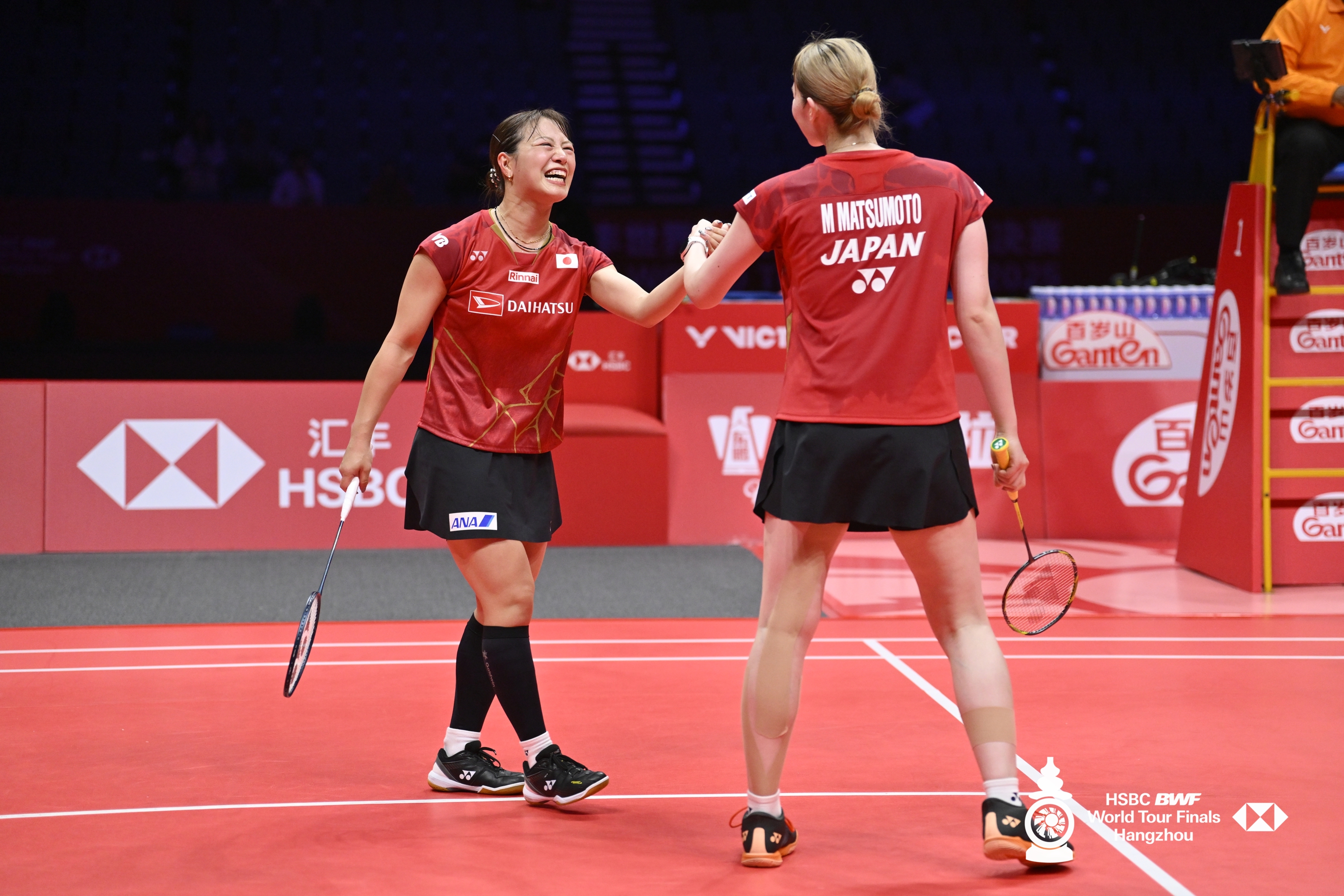 女双项目中,马来西亚组合陈康乐/蒂娜与日本组合福岛由纪/松本麻佑